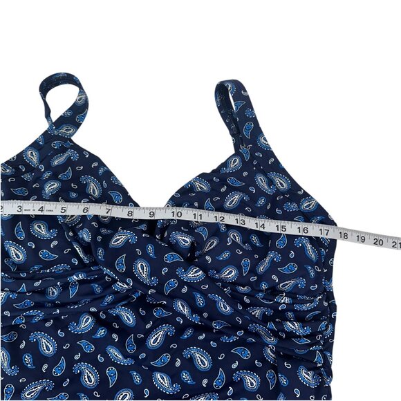 Lands End Women Size 16 Paisley Print Ruched Side Tankini Top Underwire Bra - Picture 5 of 11